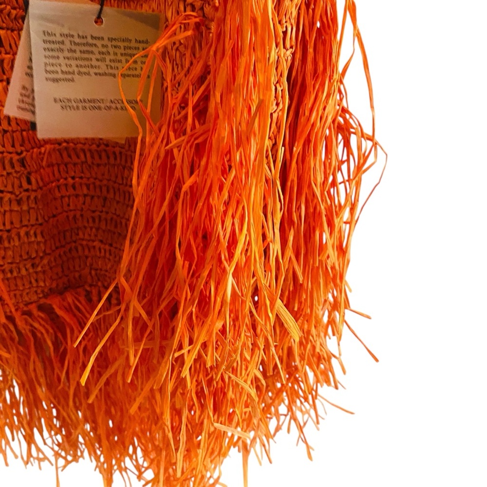 America & Beyond NWT Coachella Raffia Fringe Tote Orange - Picture 4 of 11